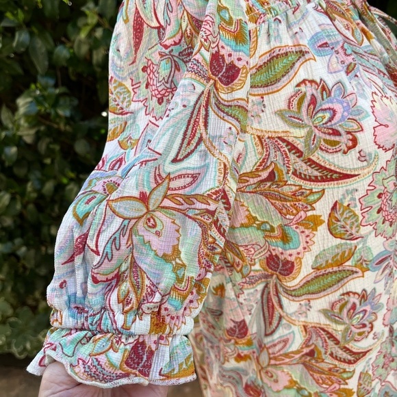 Melloday NWT Boho Short Sleeve Small Smocked Top Size Small - Picture 4 of 6